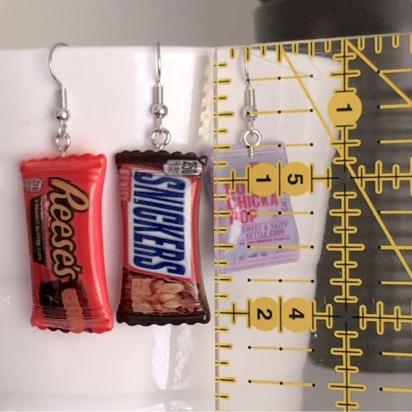 New Snickers Chocolate Bar Oversized Dangling Earrings Fun Novelty Unique Gifts - Picture 6 of 8